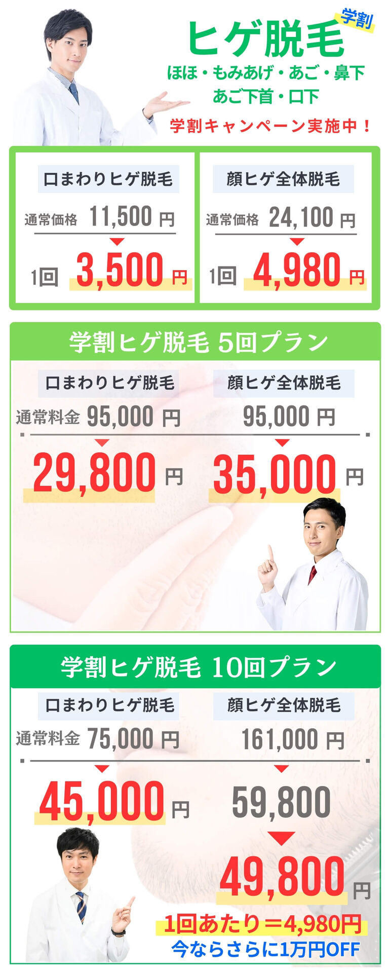 メンズヒゲ学割脱毛　キャンペーン